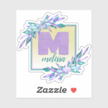 Purple Mermaid Scales Watercolor Floral Monogram