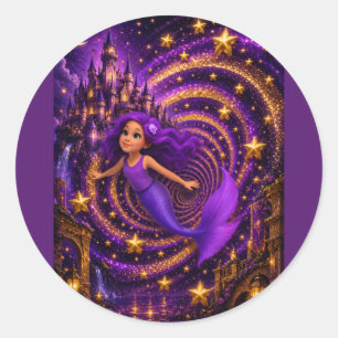 Purple Mermaid Star Spiral Fantasy Castle Art Ma Classic Round Sticker