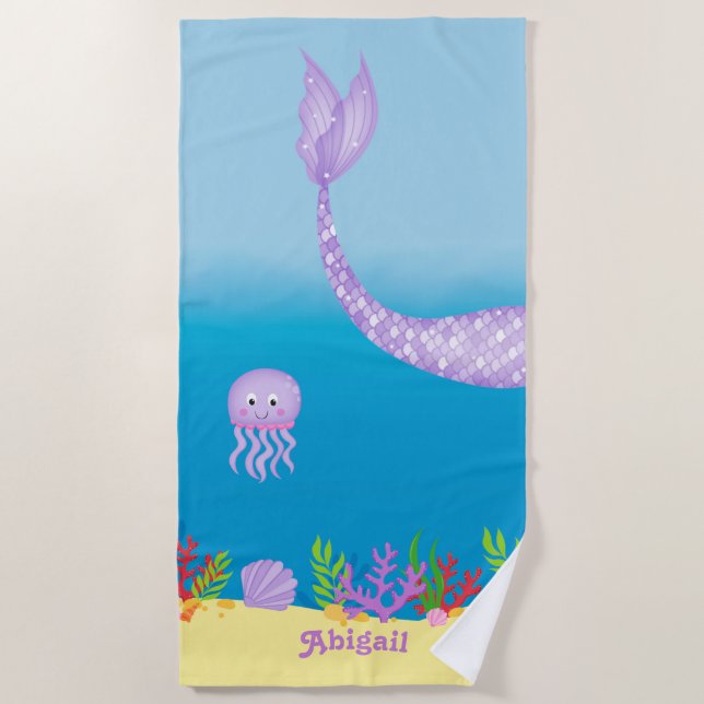 Purple Mermaid Tail Beach Towel (Front)