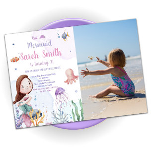 Purple Mermaid Tail Birthday Invitations w photo