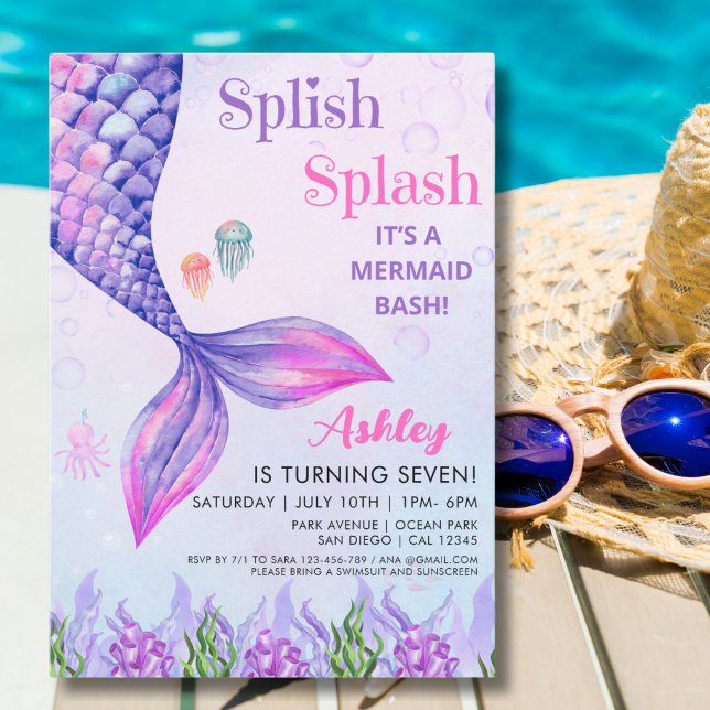 Purple Mermaid Tail, Girl's Birthday Party Invitation (Creator Uploaded)