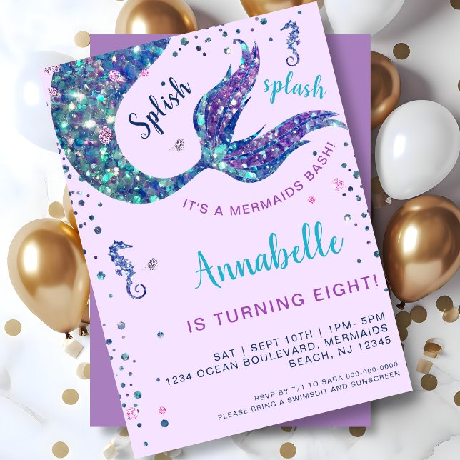 Purple Mermaid Tail Under The Sea Birthday  Invitation (Creator Uploaded)