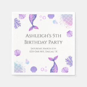 Purple Mermaid Themed Birthday Party Napkin
