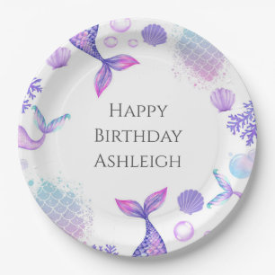 Purple Mermaid Themed Birthday Party Paper Plate