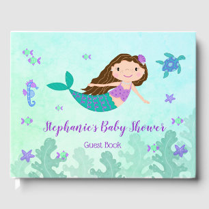 Purple Mermaid Under The Sea Baby Shower Guest Book
