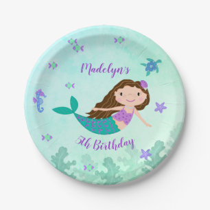 Purple Mermaid Under The Sea Birthday Paper Plate