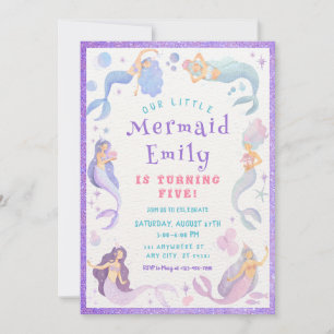 Purple Mermaid Under the Sea Girls Birthday Invitation