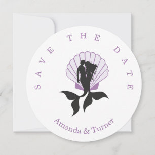 Purple Mermaids Couple on a Seashell Design Save The Date
