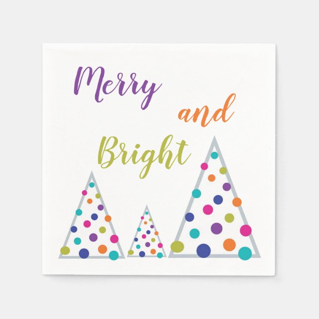 Purple Merry and Bright Christmas Tree Napkin (Front)