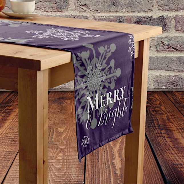 Purple Merry and Bright Snowflakes Christmas Medium Table Runner (Purple Merry and Bright Snowflakes Christmas Table Runner)