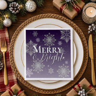 Purple Merry and Bright Snowflakes Christmas Napkin
