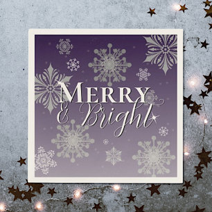 Purple Merry and Bright Snowflakes Christmas Napkin