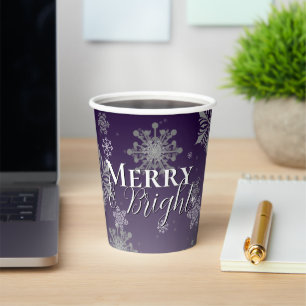 Purple Merry and Bright Snowflakes Christmas Paper Cups