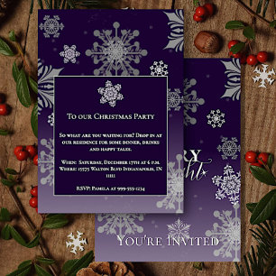 Purple Merry and Bright Snowflakes Christmas Party Invitation