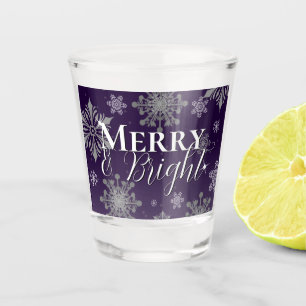 Purple Merry and Bright Snowflakes Christmas Shot Glass