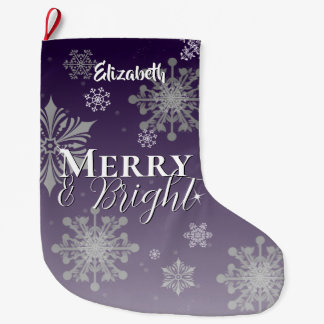 Purple Merry and Bright Snowflakes Large Christmas Stocking