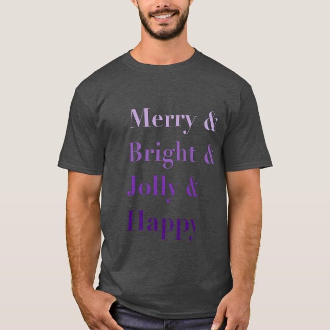Purple Merry & Bright & Jolly Typography Men’s T-Shirt (Front)