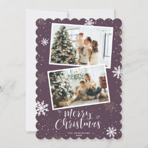 Purple Merry Christmas 2 Photo Holiday Card