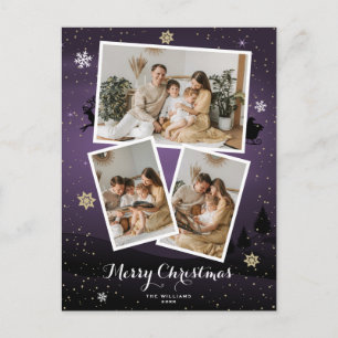 Purple Merry Christmas Holiday Photo Postcards