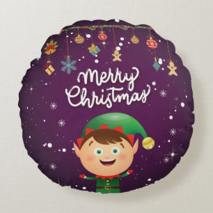 Purple Merry Christmas Round Cushion