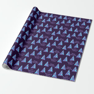 Purple Merry Christmas Tree with Name Wrapping Paper