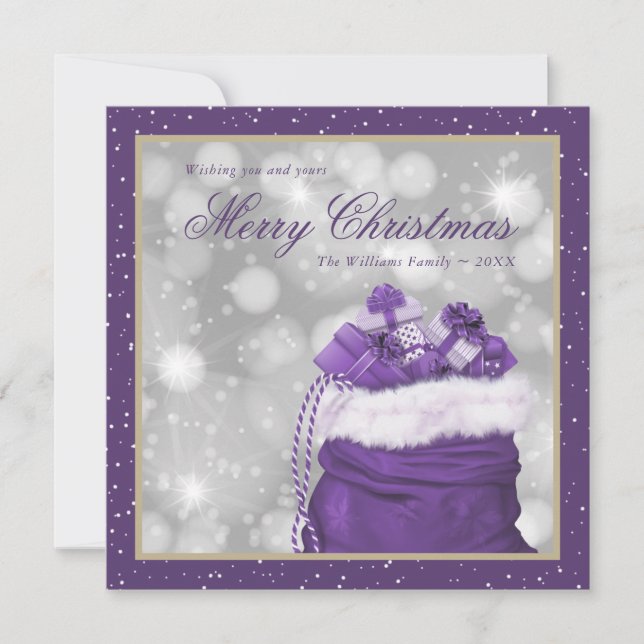 Purple Merry Christmas Winter Holiday Cards (Front)