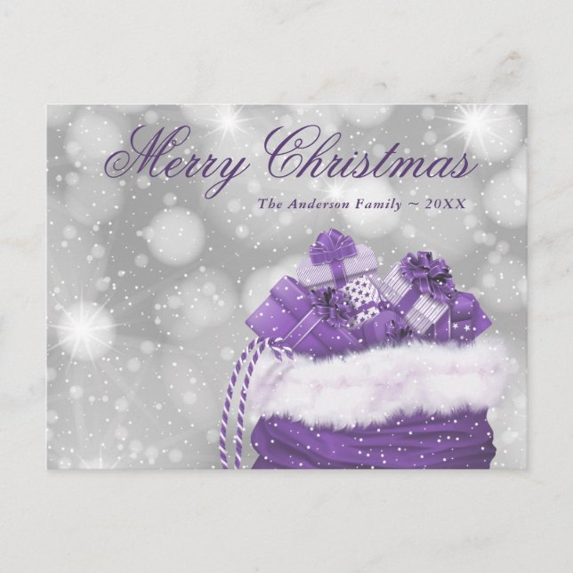 Purple Merry Christmas Winter Holiday Postcards (Front)