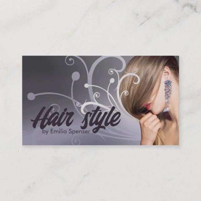 Purple Metal Curves Haircut Stylist Card (Front)
