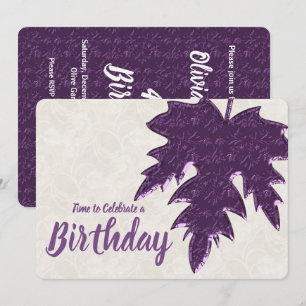Purple Metal Look Fall Season Leaf Birthday Party Invitation