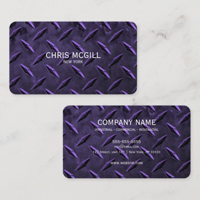 Purple Metal Texture Custom Construction Business Card (Front/Back)