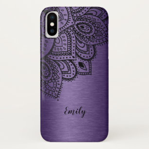 Purple Metallic Background Black Mandala Case-Mate iPhone Case