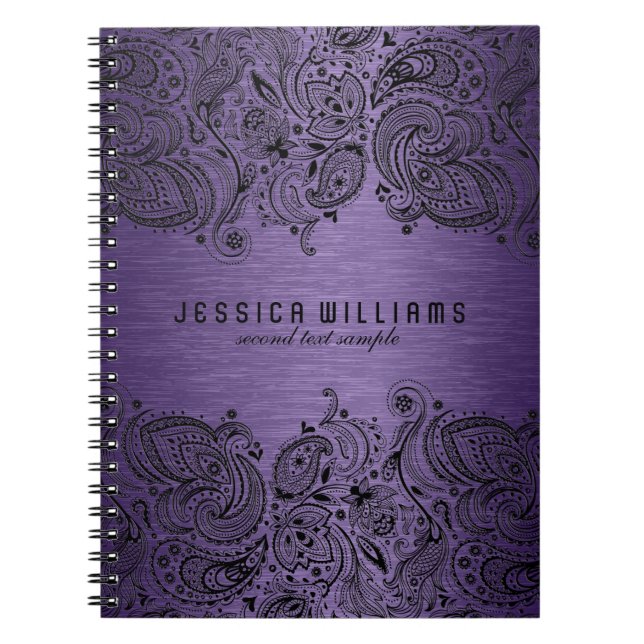 Purple Metallic Background With Black Lace Spiral Notebook (Front)