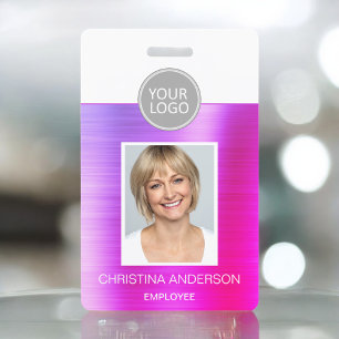 Purple Metallic Employee Name Logo Photo Corporate ID Badge