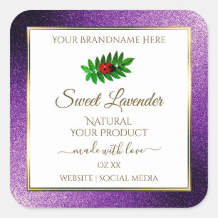 Purple Metallic Faux Glitter White Product Labels
