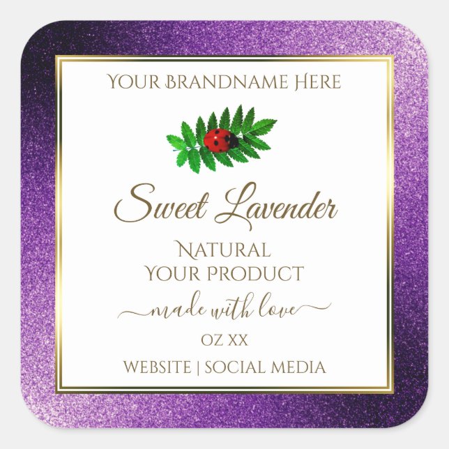 Purple Metallic Faux Glitter White Product Labels (Front)