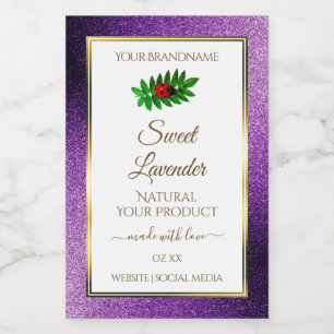 Purple Metallic Faux Glitter White Product Labels