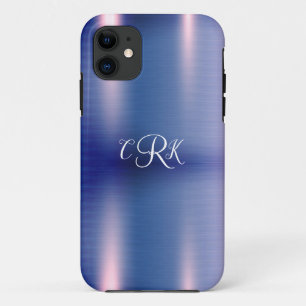 Purple Metallic Floral Monogram Personalise Girly Case-Mate iPhone Case