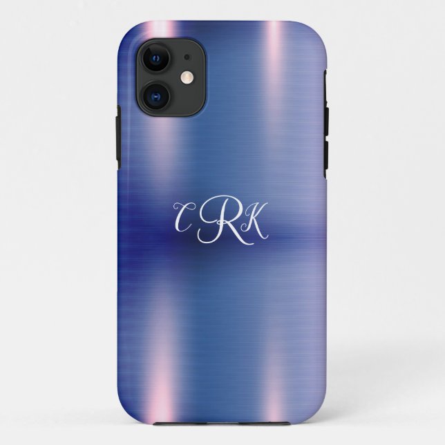Purple Metallic Floral Monogram Personalise Girly Case-Mate iPhone Case (Back)