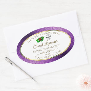 Purple Metallic Glitter White Product Labels Logo