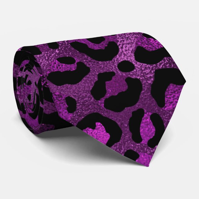 Purple Metallic Leopard Print Tie (Rolled)