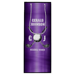 Purple Metallic Lines Golf Monogram Design Wine Gift Bag