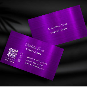 Purple metallic minimalist elegant QR code Business Card