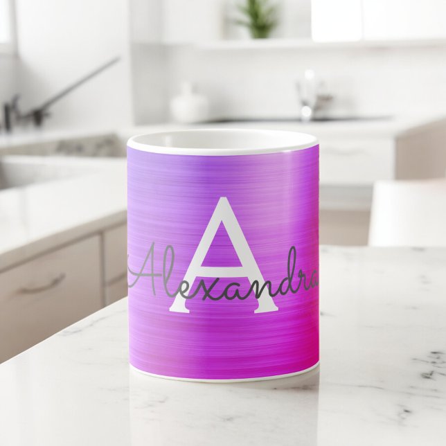 Purple Metallic Monogram Name & Initial Coffee Mug (Creator Uploaded)