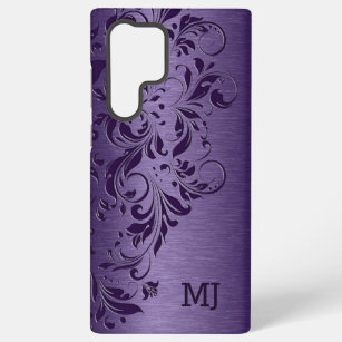 Purple Metallic Texture & Floral Lace Samsung Galaxy Case