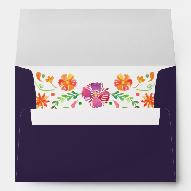 Purple Mexican Vibrant Floral Fiesta Wedding  Envelope (Back (Bottom))