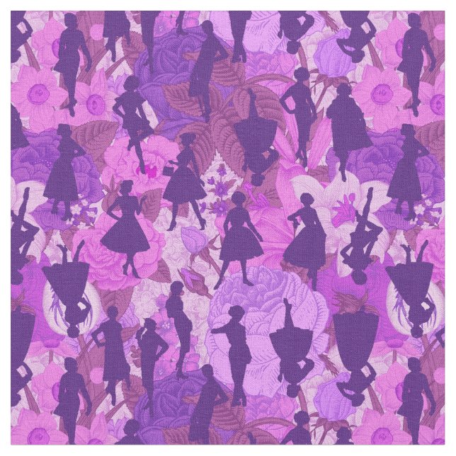 purple mid century 1950s vintage silhouette women  fabric (Close Up)