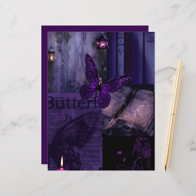 Purple Midnight Butterfly Magic Scrapbook Paper (Front/Back In Situ)