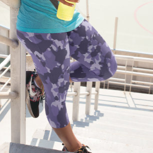 Purple  Military Army Camouflage Camo Capri Leggings