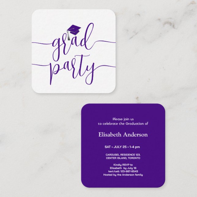 Purple Mini Graduation Party  Class Of 2026 Enclosure Card (Front/Back)
