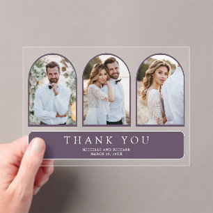 Purple Minimal Arch 3 Photo Wedding Thank You Acrylic Invitations